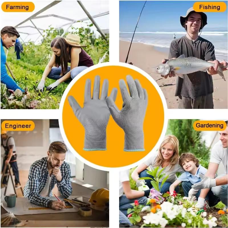 2/6Pairs Safety Work Gloves PU Coated Seamless Knit Gloves with Smooth Grip for Men Women Construction Mechanic Warehouse Gloves