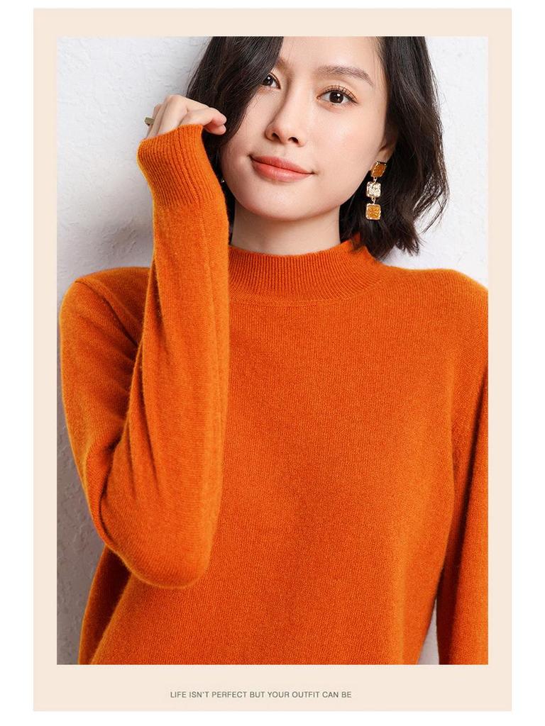 Women's Loose Knit Half Turtleneck Sweater - Long-Sleeve, Large Size Pullover for Autumn & Winter.