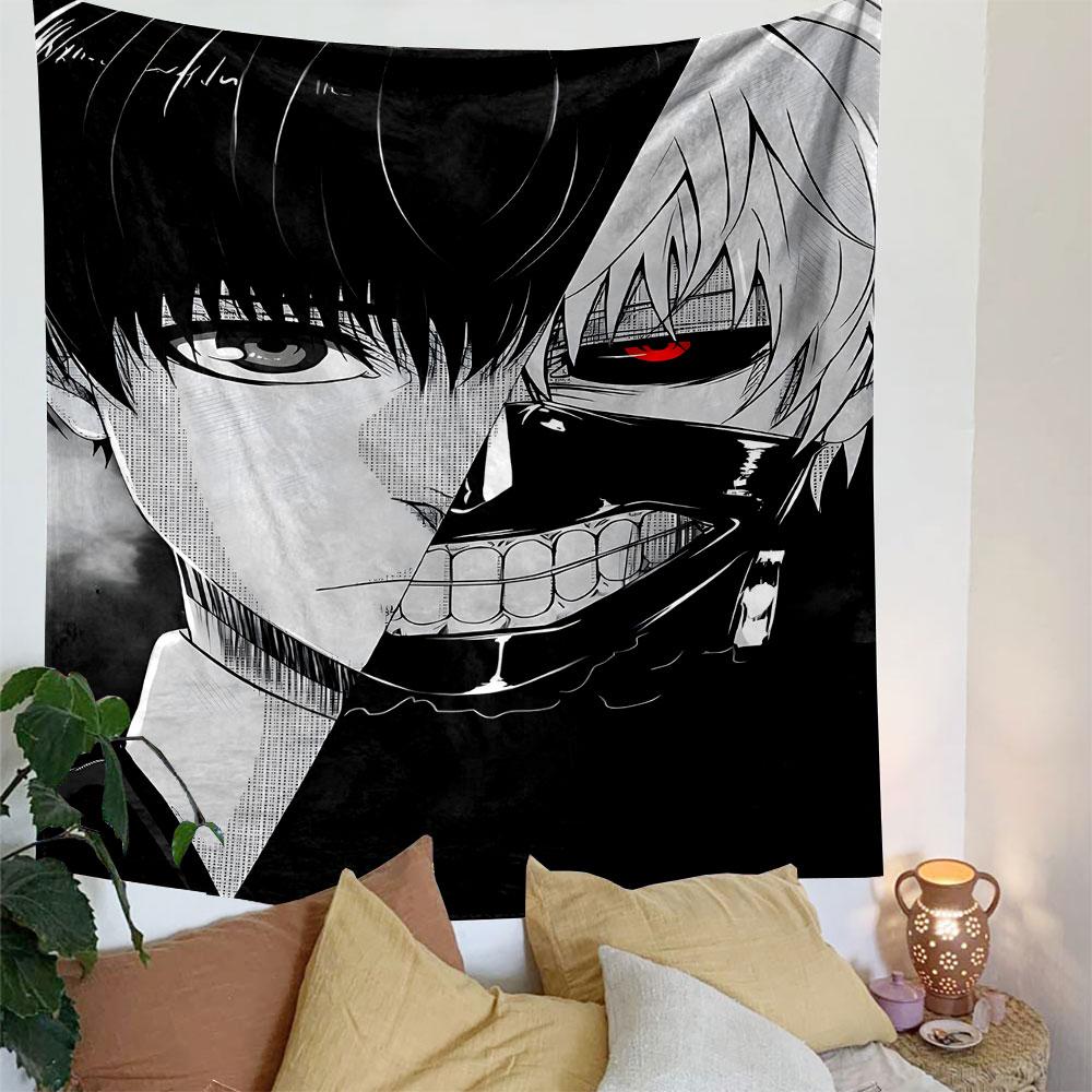 Split Anime Masked Character Art Tapestry Patterned Tapestry Decorative Wall Hanging, Home Bedroom Living Room Decor