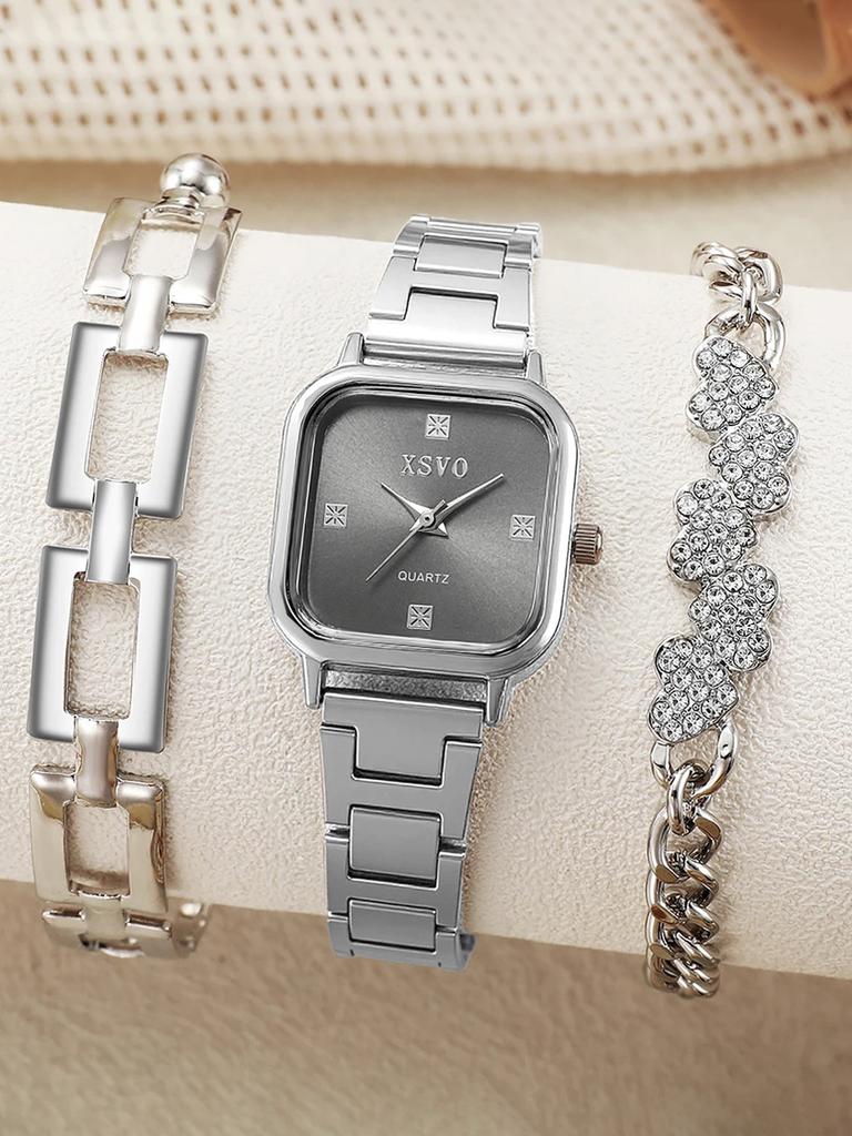 Fashion Light Luxury All-match Steel Band Square Dial Women's Quartz Watch, Suitable for Everyday Wear, Thanksgiving and Christm