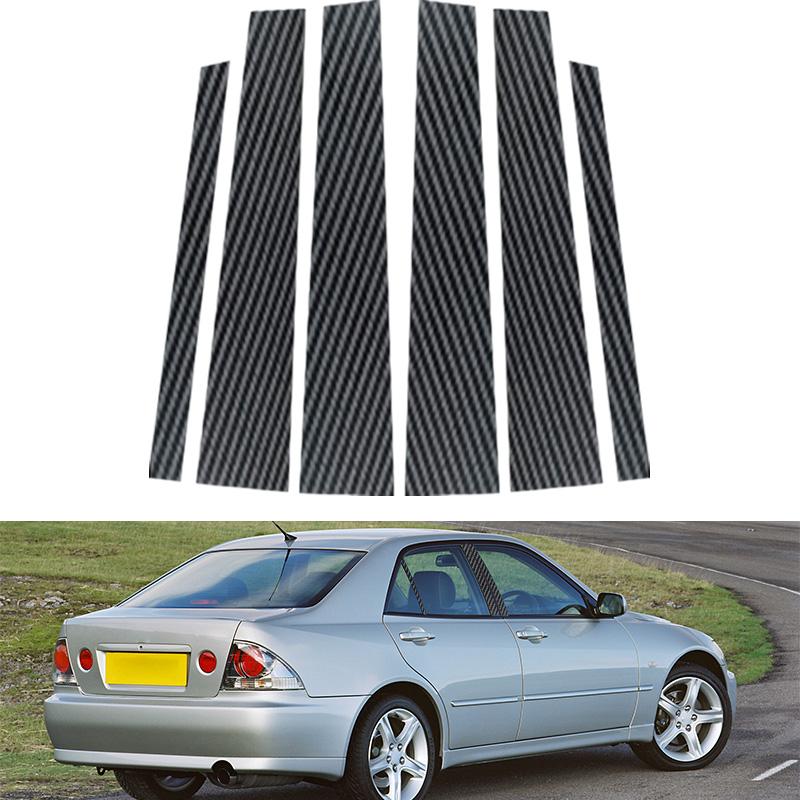 Car Window Pillar Post Trim Cover Carbon Fiber Door Window B C Pillars Overlay Decorative Protection Sticker Set 6pcs/set Fit For Lexus IS 1999-2005