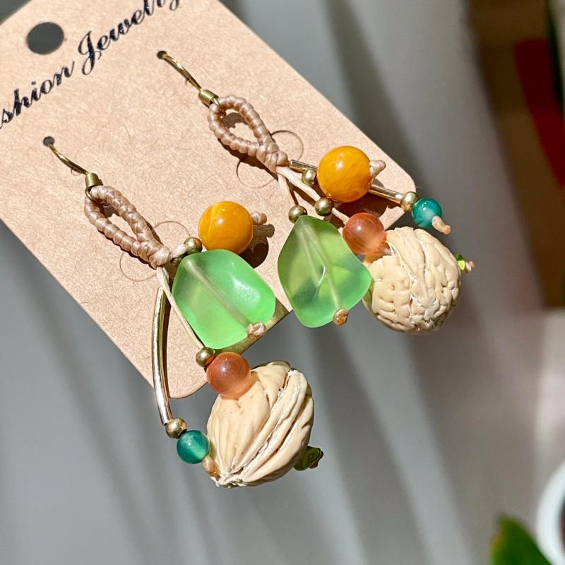 Handmade Retro Pine Cone & Dried Fruit Earrings - Forest Style Artistic Jewelry for Women