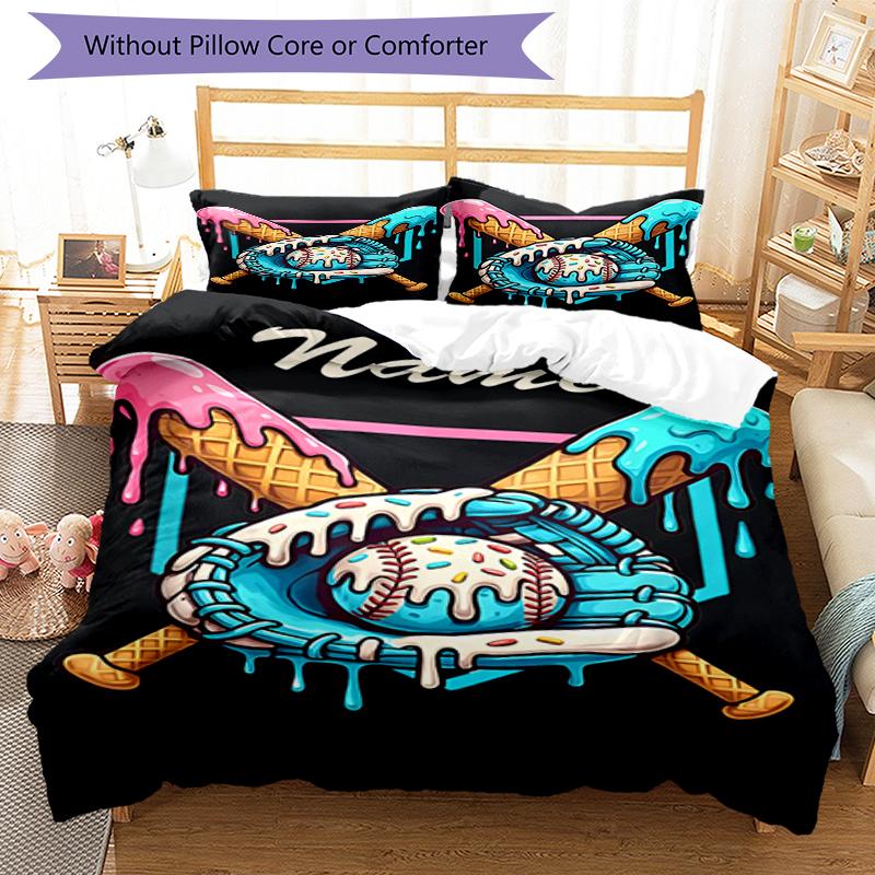 Set Biancheria da Letto Baseball con Nome Personalizzato 3 Pezzi Copripiumino Chiusura Include 1 Copripiumino e 2 Federe, Morbido e Confortevole per Tutte le Stagioni.
