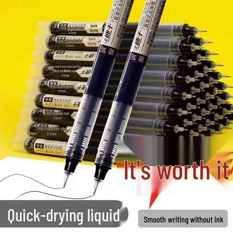 Super Capacity Quick-Drying Black Gel Rollerball Pen - 0.5mm Large Capacity Disposable Signature Pen Blue/Bag