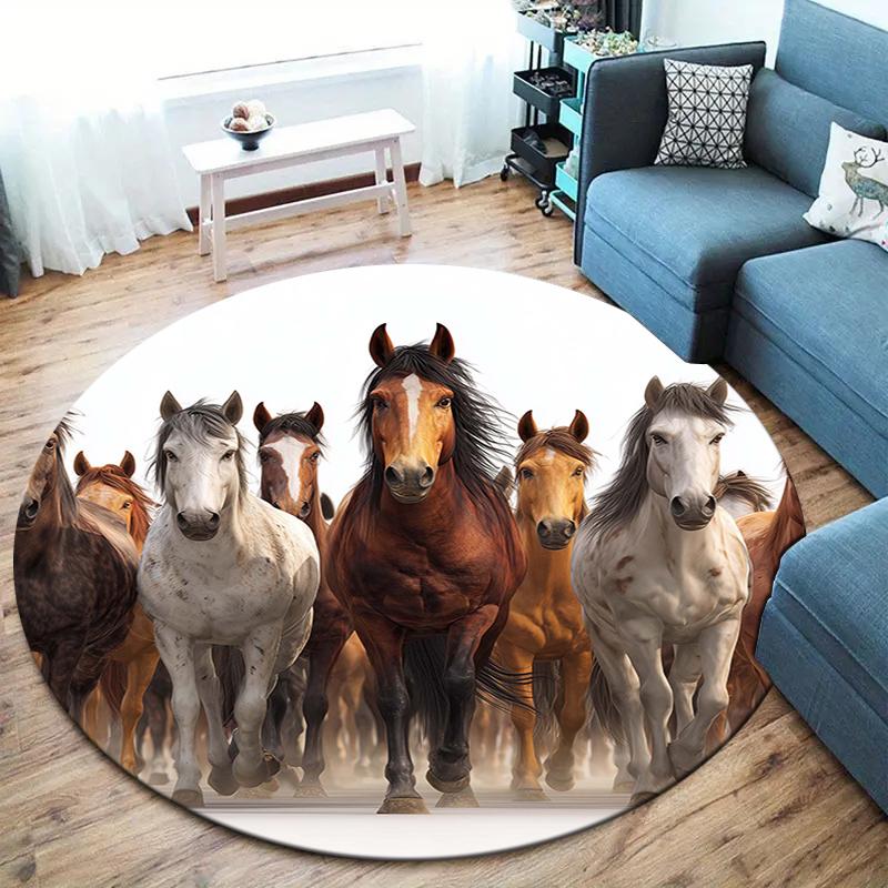 elegant horses Round Area Rug,Carpet Rug for Living Room Bedroom Sofa Playroom Decor,Non-slip Floor Mat