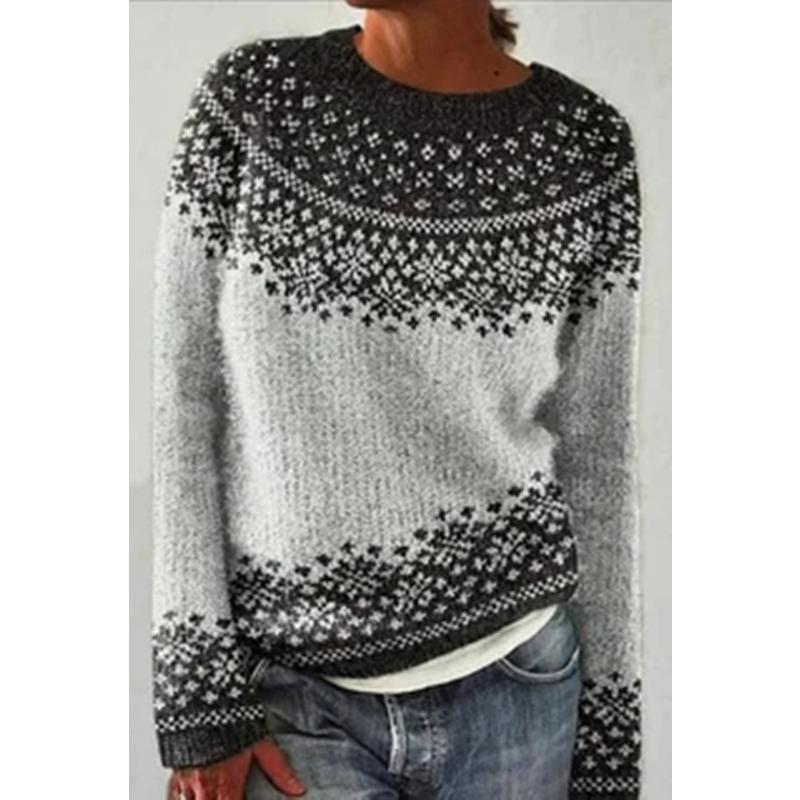 DAFIFY Women's Fashion Casual Fall Winter Geometric Print Long Sleeve O-Neck Sweaters