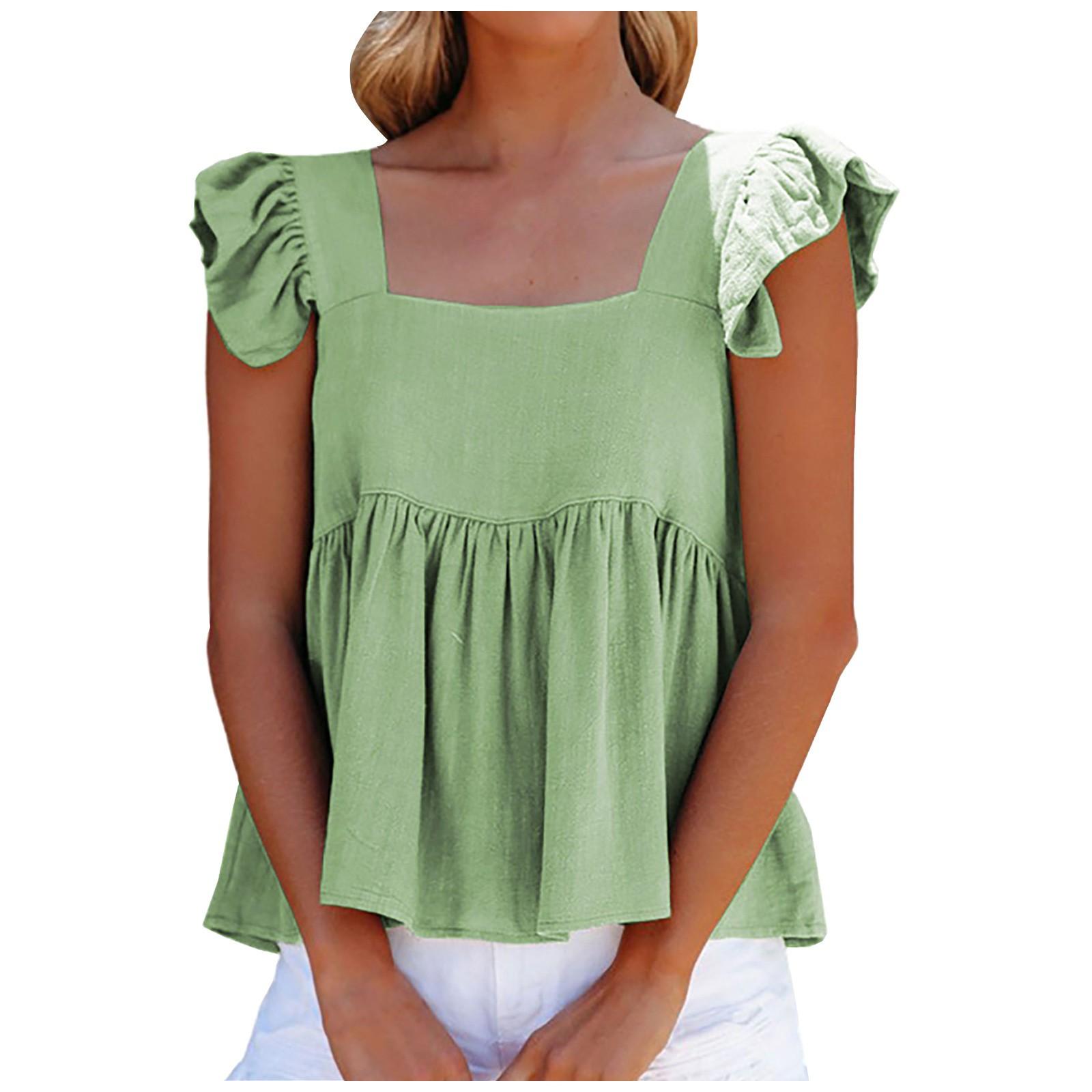 

Женский однотонный свободный жилет без рукавов с квадратным вырезом XL зелёный