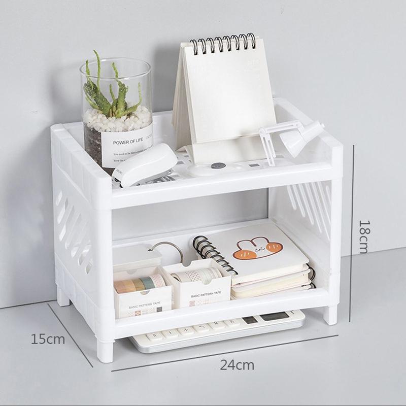 Minimalist Pp Desktop Double Layer Storage Rack Rectangular Organizing Student Desk Office Cosmetics Stationery Storage Shelf