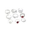 9Pcs Y2K Crystal Heart Open Rings Set For Women Girls Vintage Punk Metal Irregular Geometric Adjustable Ring Trendy Jewelry Gift