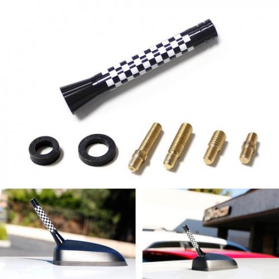 

3 Checkered White/Black Checkerboard Theme Short Antenna For MINI Cooper