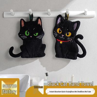 Black Cartoon Cat Hand Towel - Soft and Absorbent for Bathroom and Kitchen
