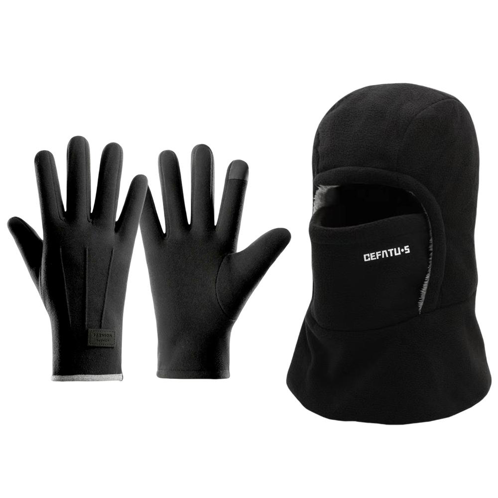 Fleece Balaclava Cycling Cap and Warm Gloves Cold-proof Windproof Warm Hood and Hat Thicken Thermal Ski Windproof Kit Women Men