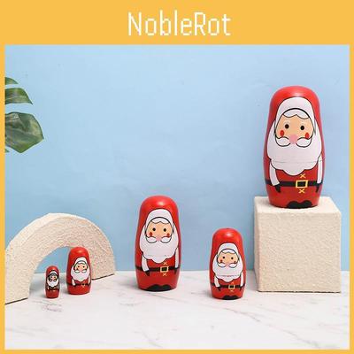 Holz-Weihnachtsmann-Matrjoschka-Set mit nordischem Weihnachtsthema für Feiertagsgeschenk und Dekoration