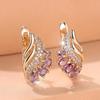 Simple Gold Hoop Earrings with Purple Cubic Zirconia Flower for Women Wedding Jewelry