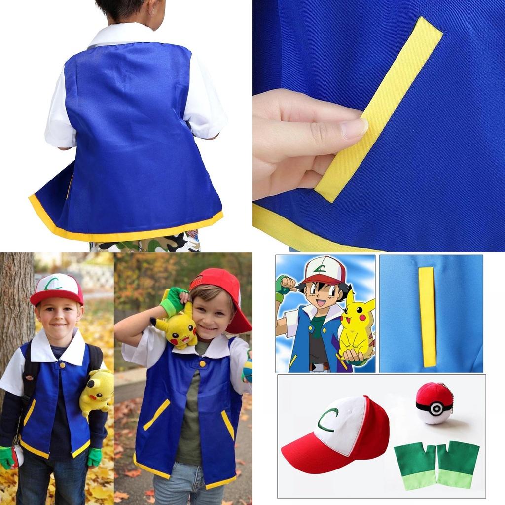 Pokmon Cosplay Costume With Blue Coat Hat Gloves And Poke Ball**