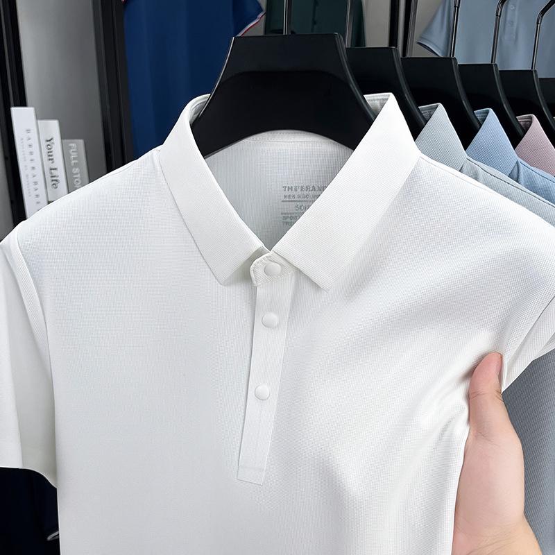 2026 Men's Ice Silk Breathable Short Sleeve Polo - Solid Color, Cool & Versatile for Summer