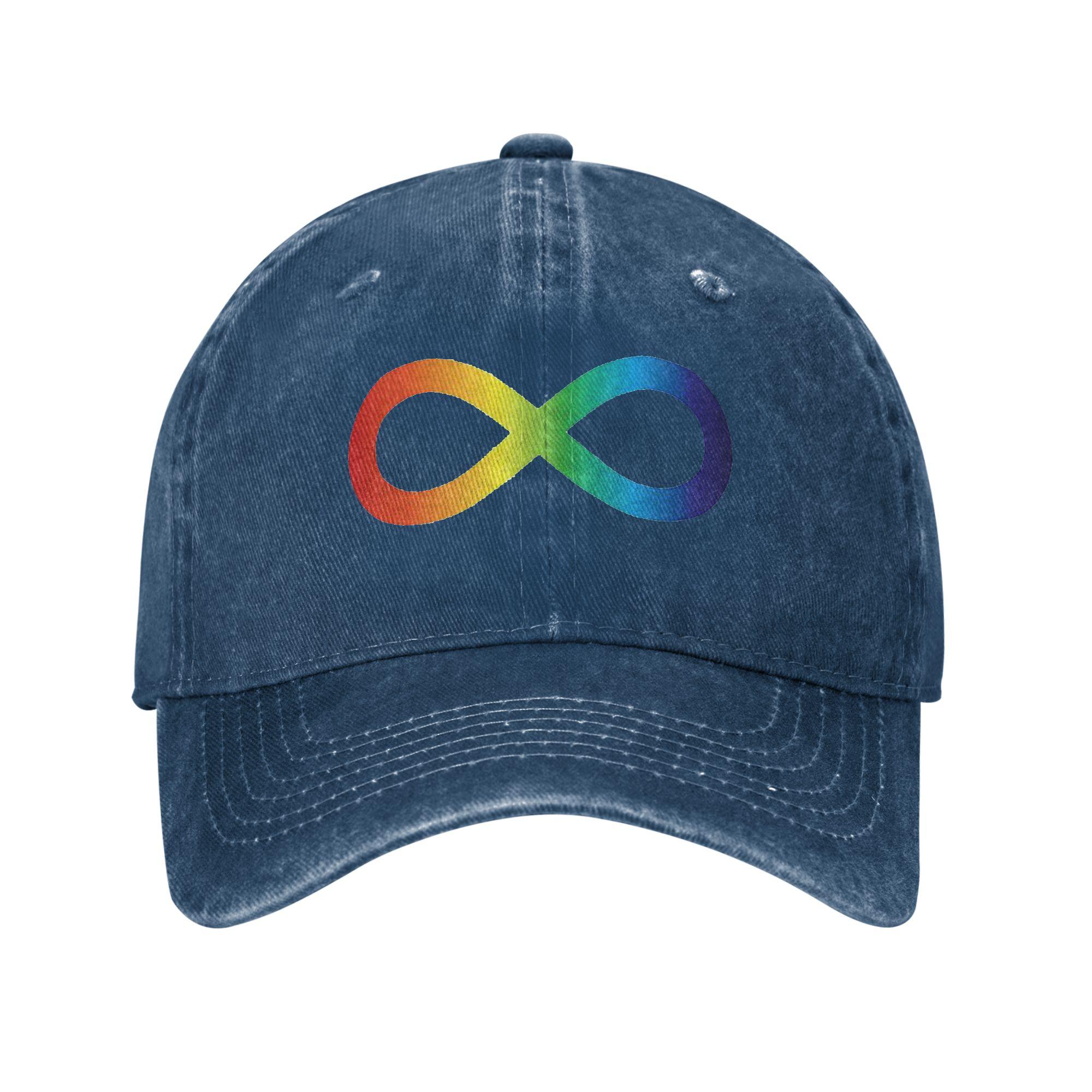 

Rainbow Infinity Symbol Washed Denim Baseball Caps Snapback Baseball Hats Breathable Casquette Outdoor for Men s And Women s One Size