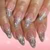 24PCS Glitters Press On Nail Christmas Winter Snowflake Design Reusable Fake Nail For Women