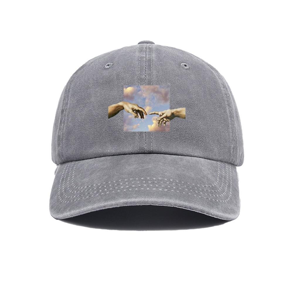 Hand in Hand Oil Painting Retro Baseball Hat Men's and Women's Versatile Curved Eaves Sunscreen Hat