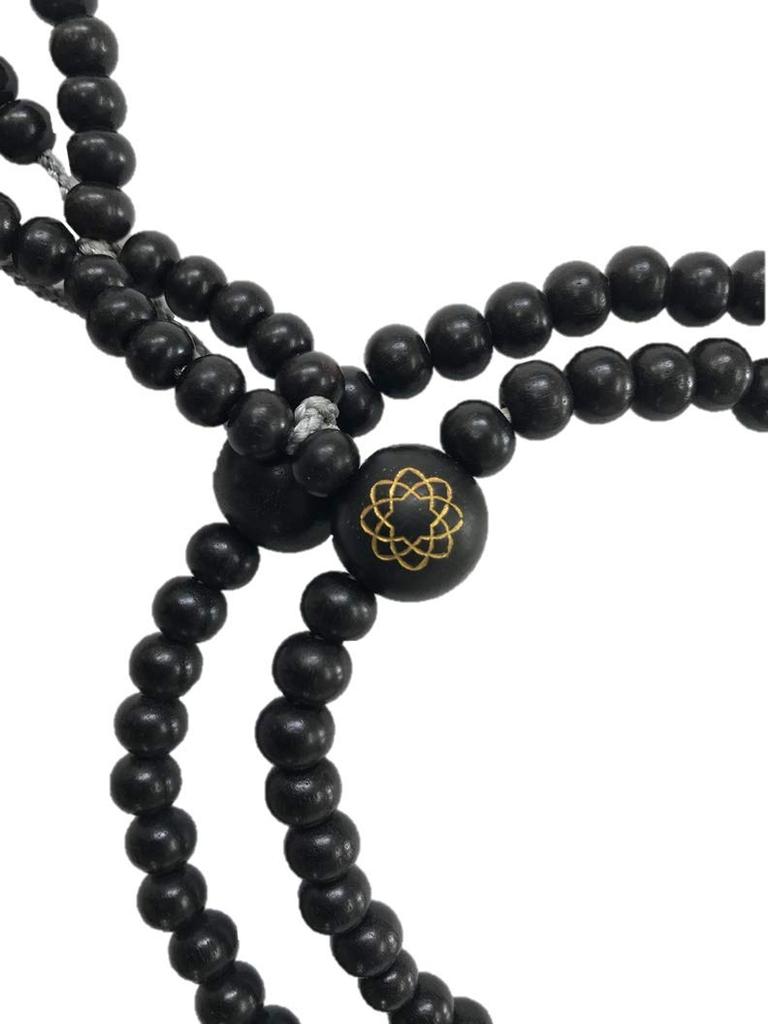 Soka Gakkai Prayer Beads Genuine Ebony with Shaku Paulownia (mala Beads) Eight-leaf Mark, 2-inch (in Box)