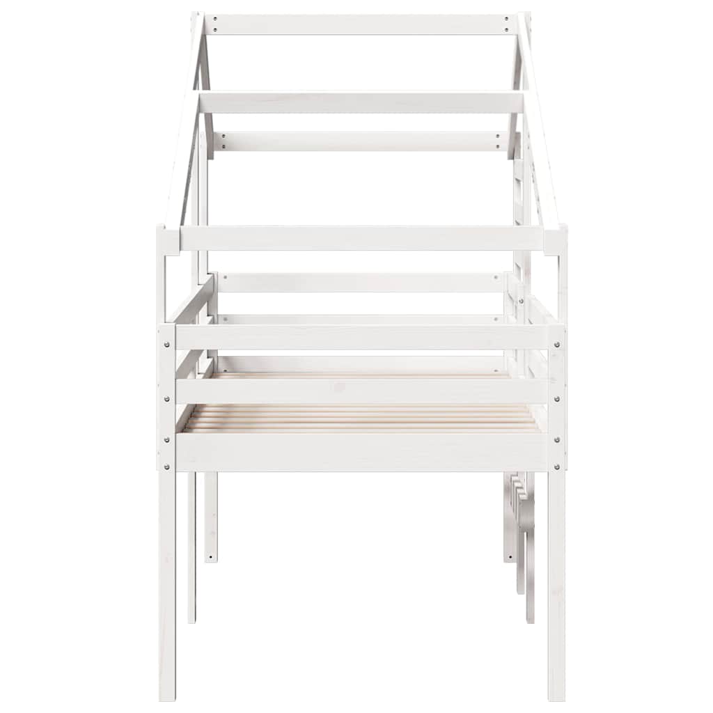 High Bed with Roof White 90 x 200 cm Solid Pine Wood