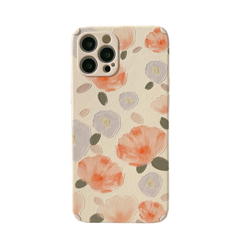 Custodia in Silicone con Fiori in Pelle Artigianale per iPhone X Xr Xs Max 7 8 Plus Se 2020 12 11 13 Pro Max Mini Cover Ins Antiurto Capa
