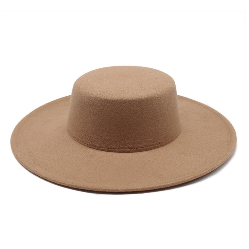 Elegant Wide Brim Felt Hat Hepburn Style Flat-top Cap Church Women Flatcap  Women