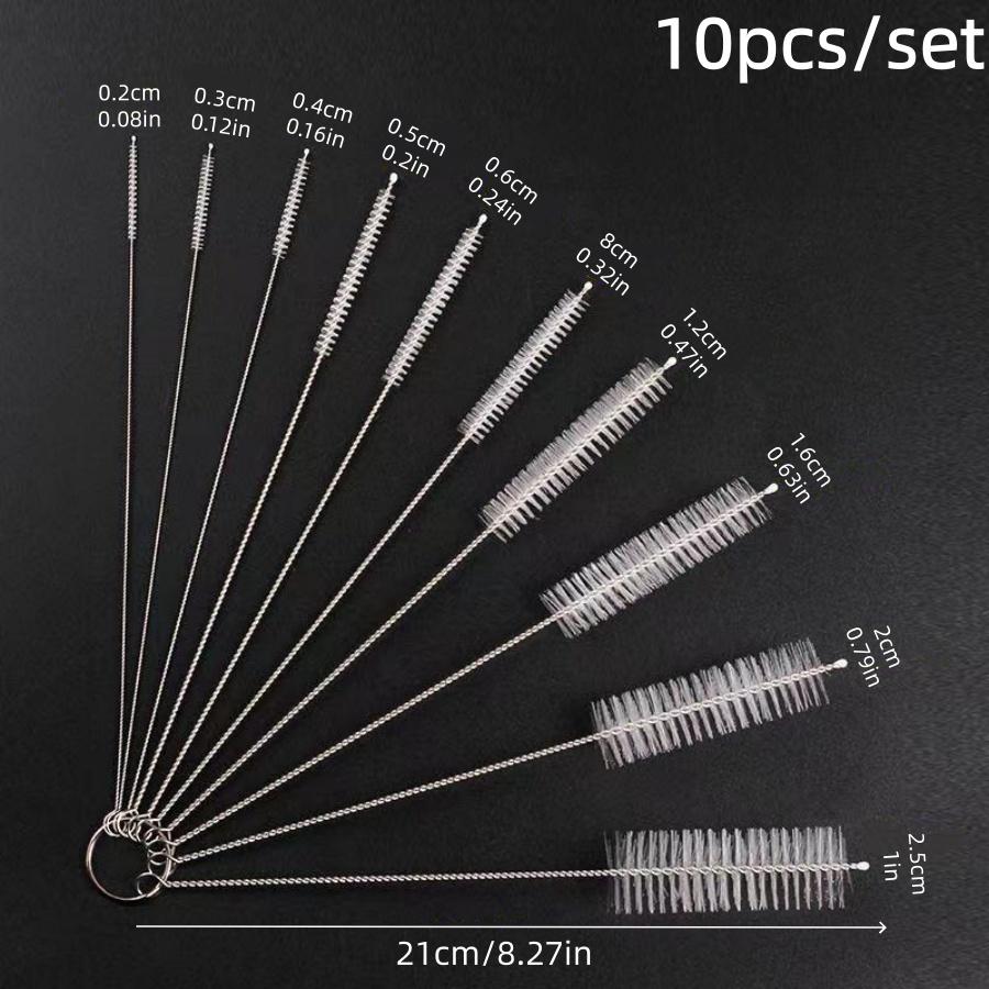 10pcs/set Stainless Steel Nylon Straw Brushes Water Cup Kettle Brush Silicone Glass Straw Test Tube Keyboard Cleaning Brush