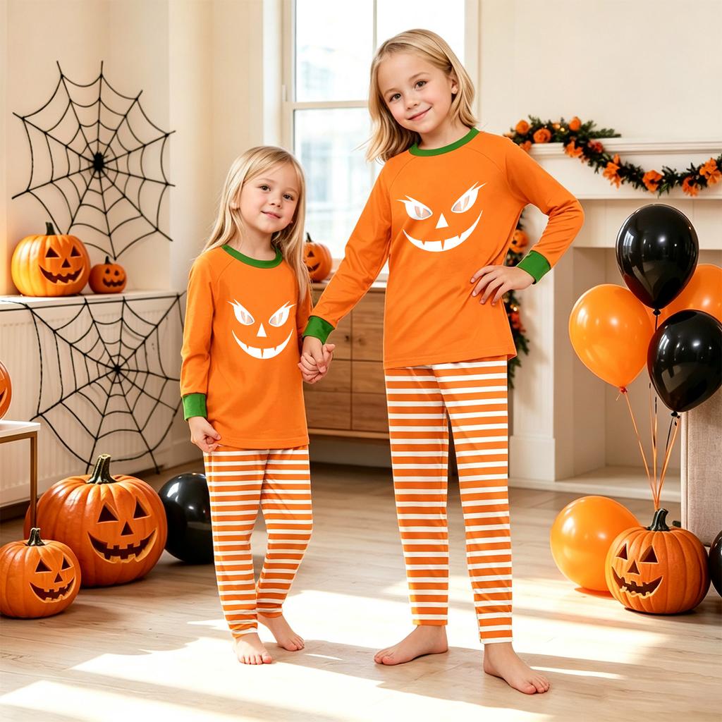 Halloween Face Print Family Matching Pajama Set Long Sleeve Raglan Top and Pants
