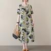 2025 Summer Short Sleeve Loose Printed Women Dress Fashion Casual Simple Elegant A-line Party Dress Female O Neck Office Ladies Clothing