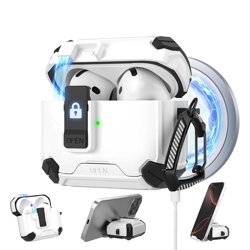 Phone Stand Case For AirPods 4 Generation Case Magnetic Automatic Lock with Cleaning Kit Shockproof Protective Case for AiPods 4