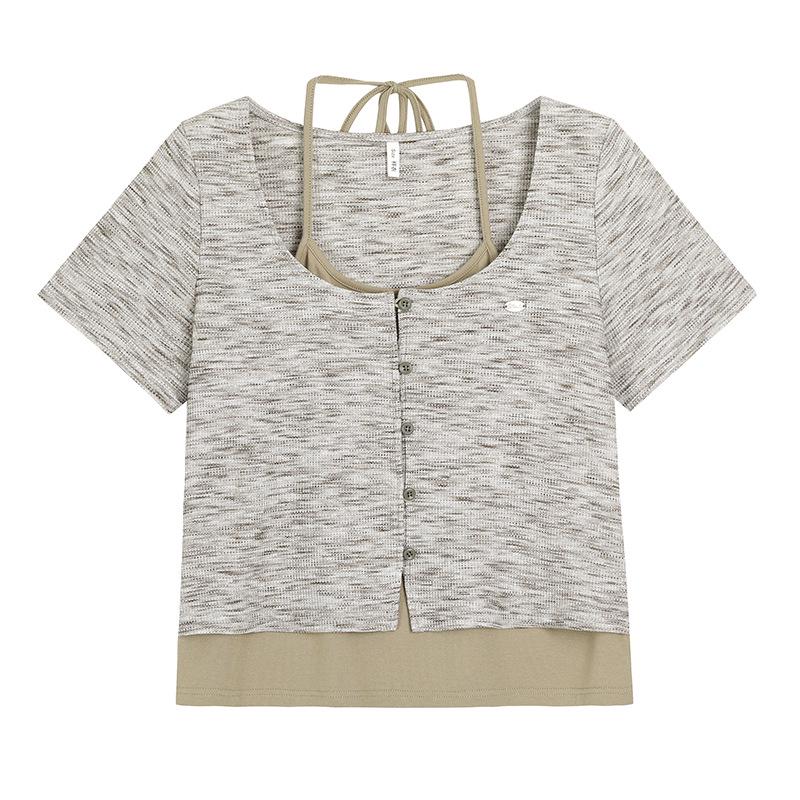 Summer 2026 Trendy Plus Size Halter Neck Two-Piece Look Short Sleeve Women s Top 2XL (140-160 jin)