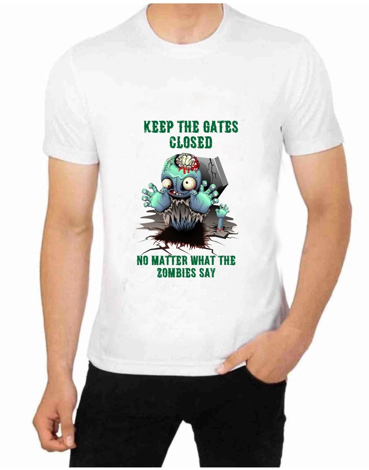 Keep The Door Closed No Matter What The Zombies Says T-Shirt fun Novelty S