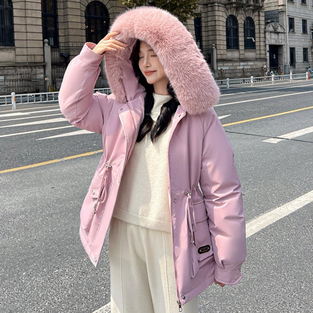 Winter new women's, fleece thickened warm jacket slim-fitting Korean hooded cotton clothes casual and versatile