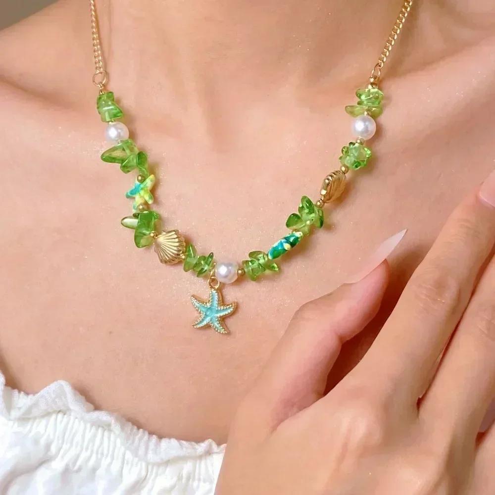 Korean Exquisite Retro Flower Love Heart Beaded Necklace For Women Personality Simple Cool Clavicle Chain Fashion Y2K Jewelry