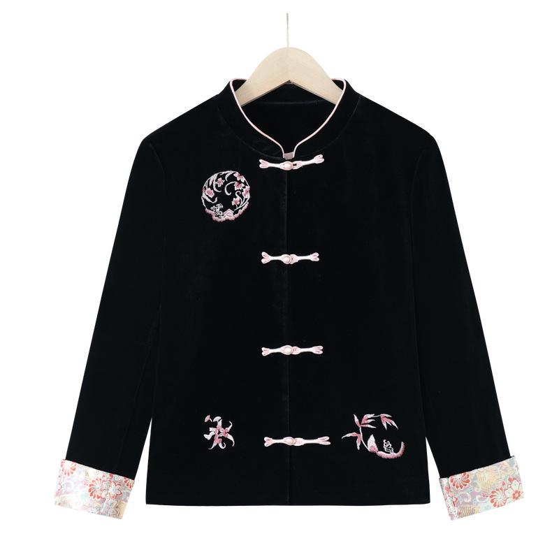 2025 Spring/Autumn Classic Chinese Style Velvet Two-Piece Set for Middle-Aged Women