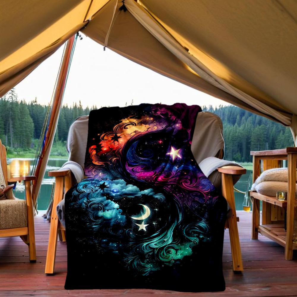 1pc Cosmic Yin-Yang Flannel Blanket, Comfortable and Warm Blanket, for Camping Sofa Bed and Couch Office015