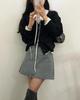 Korean Chic Cotton Jacquard Ribbon Shirt & Cable Knit Vest Set for Women