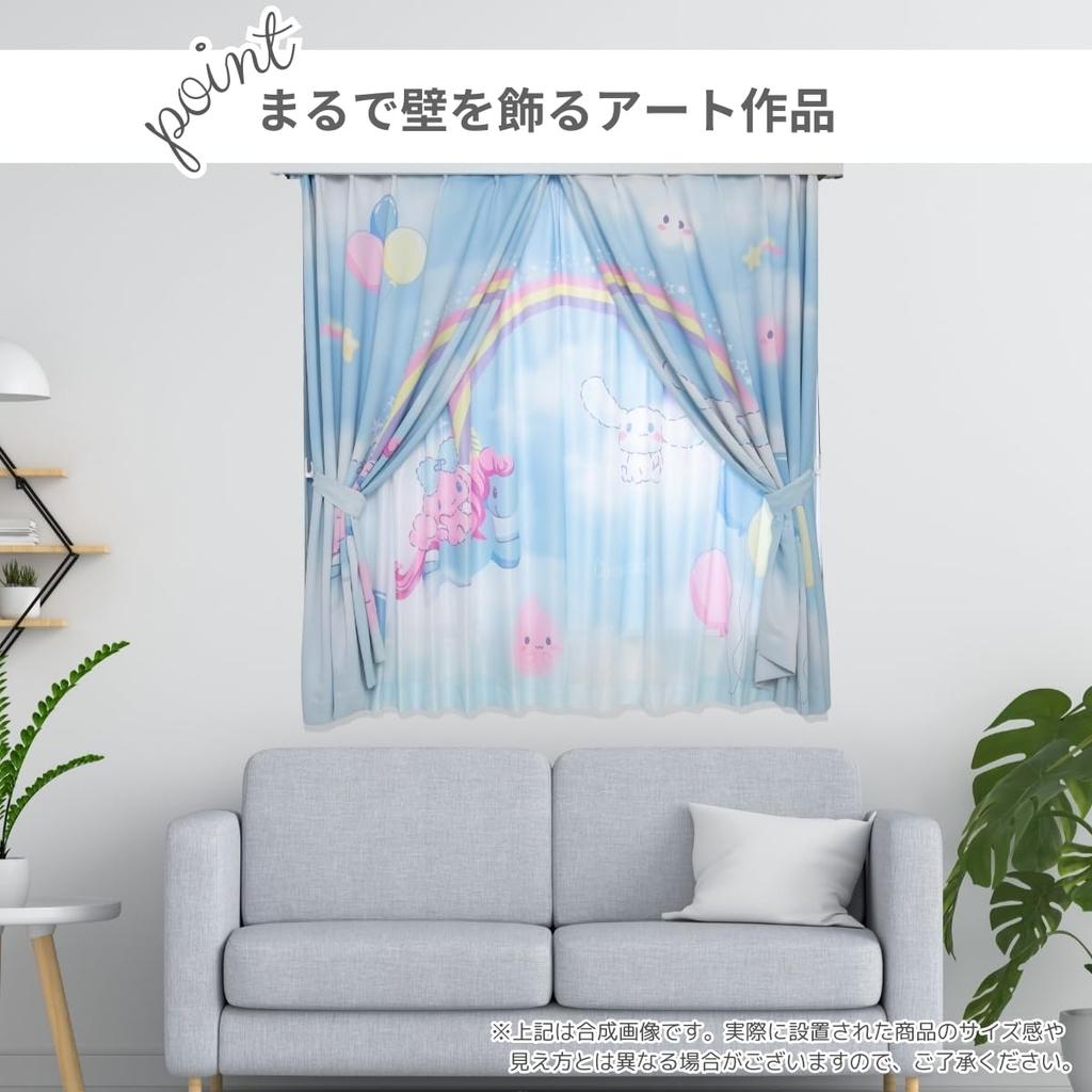 Sanrio Cinnamoroll Wall Art Curtains Set of 4 Blackout 2 Lace Width 100 x Length 150cm Characters Heat Blackout (2 Curtains, Curtains)