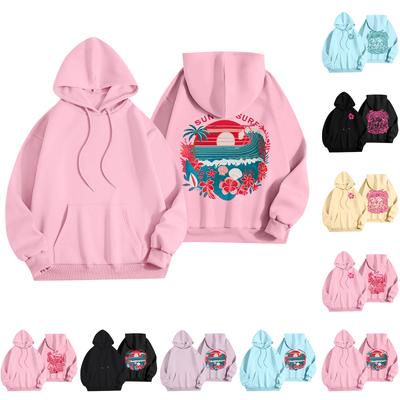 Damenmode Damen Leichter Langarmpullover mit Taschen Preppy Graphic Hoodie