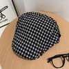 Retro, Japanese, Beret, Female, Versatile for Spring and Summer, Checkered, Small Face, Painter's Hat, Big Head Circumference, Fashionable Dressing