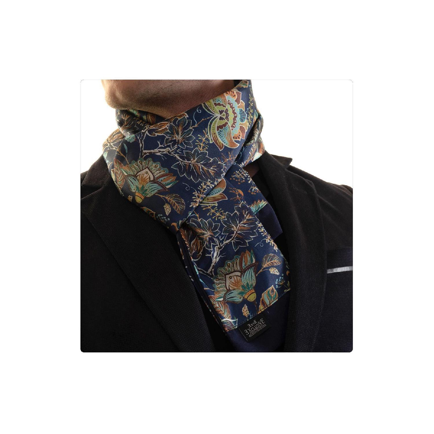 

Navy Blue Colorful Flower Pattern Printed Double Sided Men s Scarf тёмно-синий