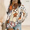 Women Plus Size V Neck Long Sleeve Halloween Mushroom Ghost Print Top
