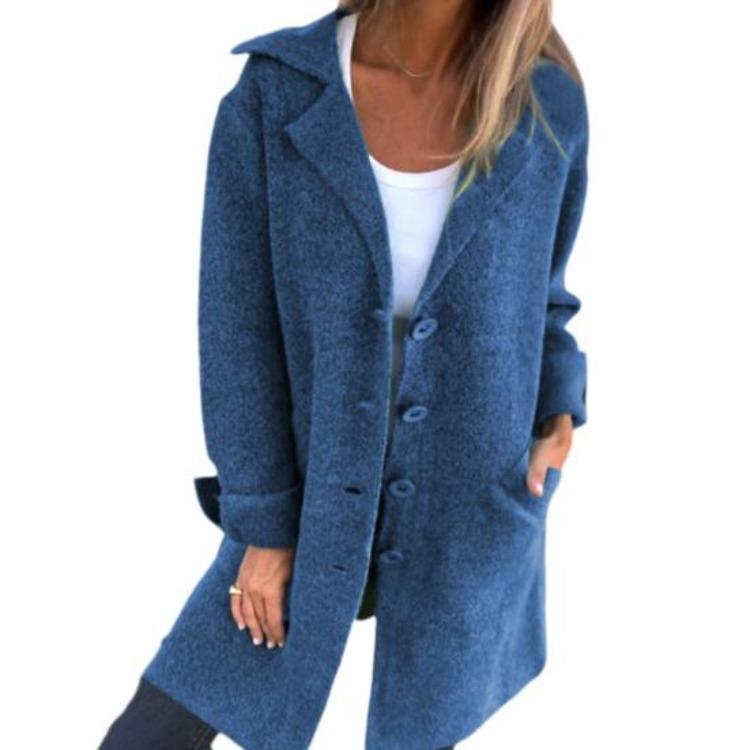 Women Woolen Coat Autumn Winter Loose Mid Length Overcoat Turn Down Collar Single Breasted Long Sleeves Solid Color Pockets Commuting Dating Jacket