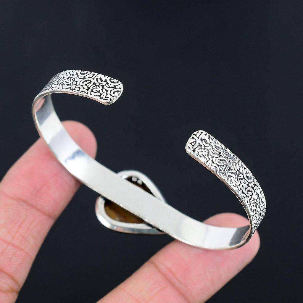 Anniversary Gift For Her Natural Landscape Jasper Bangle Adjustable 925 Silver