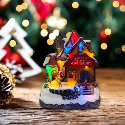 Statue Weihnachtsdekoration mit Licht Musik Tischschmuck Dorfhaus Figur für Zuhause