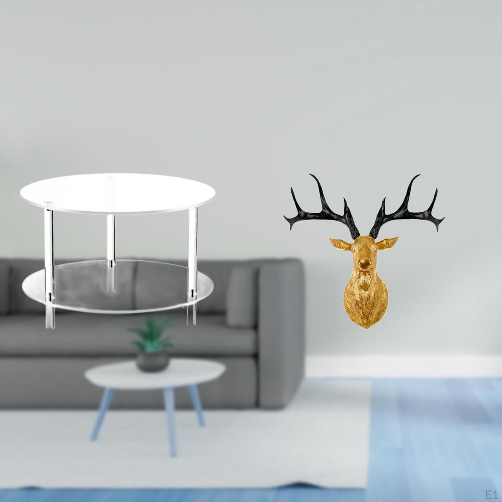 Acrylic Nightstand Table for Living Room Home with Resin Deer Head Wall Sculpture Boho Artwork Mount
