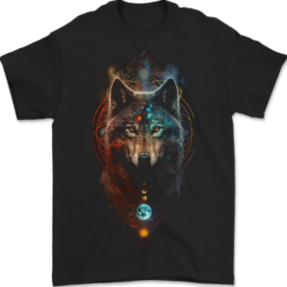Dreamcatcher Wolf Spiritual Moon Phases Mens T-Shirt 100% Cotton