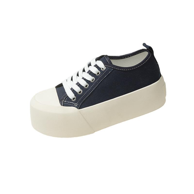 Casual style versatile contrasting color double lace-up round head heightening platform canvas shoes summer women