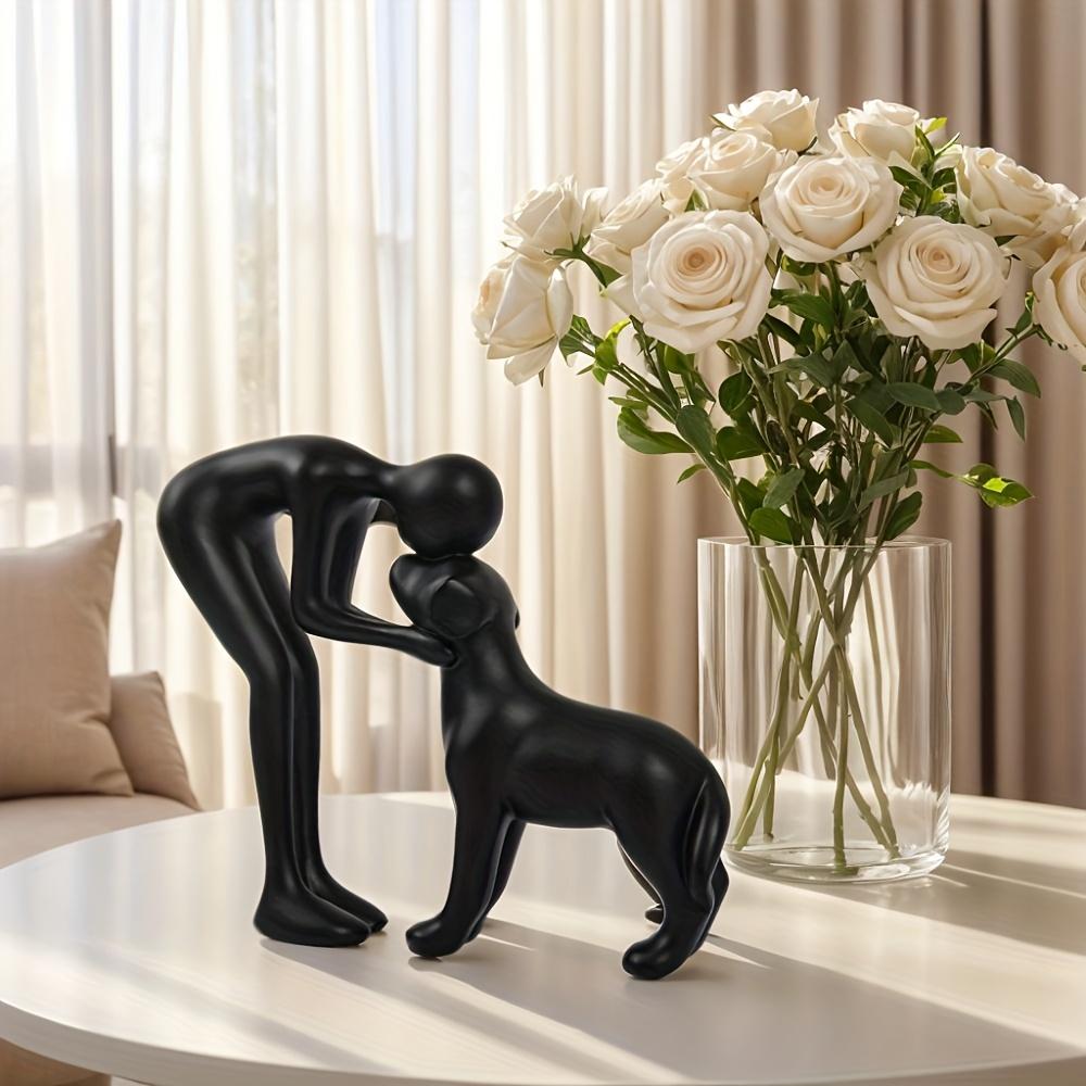1Pc Resin Cute Puppy And Owner Craft Figurine Desktop Ornament Statue Model Indoor Home Office Decoration Pet Sculpture For Gift